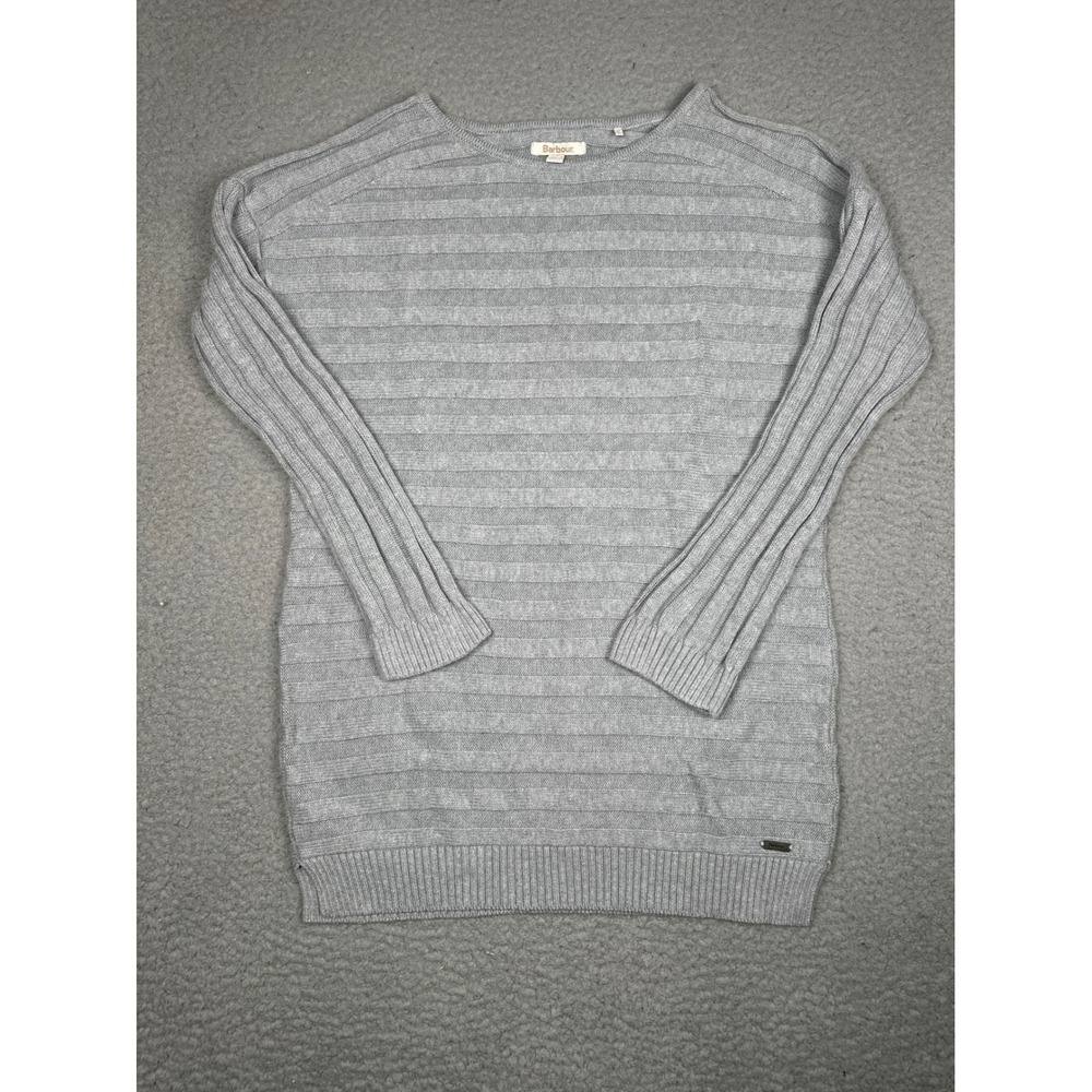 Barbour Knit Sweater Women Medium Gray Ribbed Cotton Pullover Lightweight Casual - Picture 8 of 17